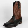 A detailed view of classic two-tone Western cowboy boots featuring intricate embroidery - 40 / Black Brown