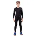 Children's black quick-dry compression sports training suit for basketball and soccer - Kids-20 / Top And Bottom / Black-Grey Line