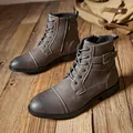 Men's retro grey Martin work boots featuring side zipper and decorative buckle detail - 40 / Gray