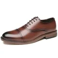Elegant men's brown leather cap-toe oxford shoes for business formal occasions - 39 / Cap-Toe Oxford Style (7530) / Brown