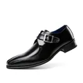 Classic black genuine leather monk strap dress shoes for men featuring a silver buckle - 39 / Black