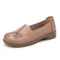 Comfortable women's soft leather flat shoes with decorative flower embroidery design - 35 / Dusty Pink