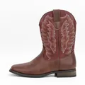 Vue latérale détaillée de bottes de cowboy western classiques pour hommes avec broderie - 40 / Style Patchwork Bordeaux (6652) / Marron & Bordeaux
