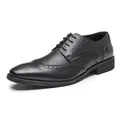Premium black leather wingtip brogue dress shoes for men in classic business style - 38 / Black