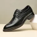 Handmade black leather Brogue Derby shoes with crocodile pattern and wingtip carving - 38 / Black
