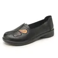 Elegant black soft leather flat loafers with decorative butterfly embroidery for women - 38 / Black