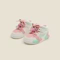 Cute toddler girls pink and mint green color-block high-top sneakers with charms - Pink