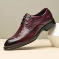Burgundy leather Brogue Derby shoes with crocodile pattern and carved details - 38 / Red Brown