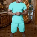 Completo sportivo estivo uomo turchese con t-shirt a maniche corte e pantaloncini - Blu lago
