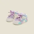 Toddler girl pastel color-block sneakers featuring cute cartoon charms and purple laces - Purple