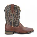 Bottes de cowboy western de style pour hommes à bout carré avec broderie et talon bloc - 40 / Style Marron Rétro (6653) / Marron