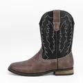 Bottes de cow-boy occidentales classiques pour hommes avec bout carré et cuir brodé marron - 40 / Style Marron Noir Rétro (6657) / Coloris marron et noir