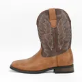 Bottes de cowboy western classiques marron avec broderie décorative et bout carré - 40 / Style Cuir Bloc de Couleur (6655) / Camel & Marron