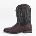 Bottes de cowboy Western pour hommes à bout carré, texture autruche et broderie fine - 40 / Style Gaufrage d'Autruche Bordeaux (8854) / Bordeaux