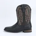 Botte de cowboy western homme à bout carré avec texture autruche et broderie élégante - 40 / Style Gaufrage d'Autruche Noir (8850) / Noir