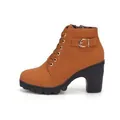 Brown lace-up platform ankle boots with high block heel and buckle strap detail - 35 / Brown