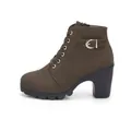 Brown platform chunky heel ankle boots with front lace-up and decorative buckle strap detail. - 39 / Army Green