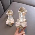 Eleganti scarpe da principessa color champagne per bambine con strass, perle e fiocco. - 21 / Oro