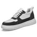 Stylish men's cowhide sneakers featuring an 8cm invisible height increase in grey and white - Gray