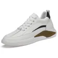 Sneaker casual da uomo bianche in pelle con suola platform rialzata di 6 cm nascosta - 37 / Bianco
