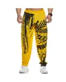 Men's street style yellow and black printed quick-dry muscle fitness sports pants front view - M / Bottoms / Yellow