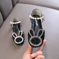 Elegant black girl's princess shoes featuring sparkling rhinestone bunny and pearl strap detail. - 21-25 (Lot of 5 Pairs) / Black