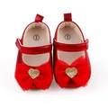 Elegante rote Babyschuhe für Mädchen mit Netzschleife und glitzerndem goldenen Herz - Rot