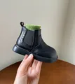 Bottines Chelsea noires pour filles avec détails richelieu rétro et touches vertes - Taille 15 / Noir