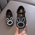 Sparkling black rhinestone girls princess shoes with bunny detail for dance performance - Size 21 / Black