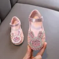 Sparkling pink girls' Mary Janes with rhinestone rabbit detail for parties - 21 / Rabbit Ears Rhinestone Princess Shoes / Pink
