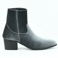 Botines de terciopelo gris para hombre con tacón ancho y cierre de cremallera lateral - 40 / Terciopelo / Gris