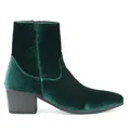 Elegantes botines de hombre en terciopelo verde esmeralda con tacón ancho de moda - 40 / Terciopelo / Verde Oscuro