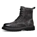 Botas de trabajo Martin de gamuza gris carbón vintage para hombre con costuras en contraste - 38 / Zapatos Individuales Negro