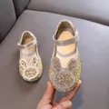 Sparkling gold rhinestone princess shoes for girls with cute bunny ear design - 21 / Gold