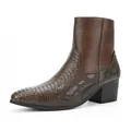 Botines marrones de tacón alto para hombre con diseño texturizado de piel de serpiente - 40 / Grano de Cocodrilo Marrón