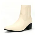 Botines beige de moda para hombre con tacón alto de bloque y un diseño muy elegante - 40 / Blanco