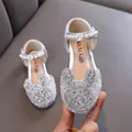 Sparkling silver princess shoes for girls featuring a cute crystal bunny design. - 21 / Silver