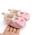Pink metallic baby girl dress shoes with large mesh bow and gold glitter heart detail - Insole Length 11cm / Pink