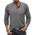 Detailansicht eines schmal geschnittenen Langarm-Henley-Shirts für Herren in Grau - M / Oberteile / Dunkelgrau