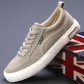 Premium khaki men's canvas board shoes with thick white sole and lace-up design - 38 / Khaki