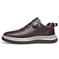 Zapato de golf premium de cuero marrón oscuro para hombre con práctico sistema de cierre rotativo - Tostado