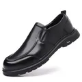 Mocasines clásicos de cuero genuino negro para hombre, zapatos casuales de negocios - 38 / Slip-on (368) / Negro