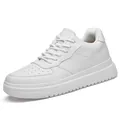 All-white platform casual sneakers with lace-up closure and perforated toe cap detail - 37 / White