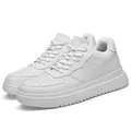 Classic all-white platform sneakers with perforated toe box and lace-up closure detail - White