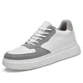 Close-up detail of white and grey mixed material outdoor sneakers with textured sole - 37 / Grayish White