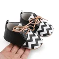 Baby walker shoes with black and white chevron pattern and tan laces for infants 0-1 year - Striped Black (2193)