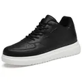 Men's black casual leather shoes with 6cm hidden height increase and white sole - 37 / Black