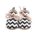 Front view detail of baby walking shoes featuring a stylish black and white chevron pattern - Insole Length 11cm / 2193 Zigzag Pattern / White