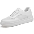 Premium men's 6cm hidden height increasing breathable white cowhide leather sneakers - 37 / White Mesh