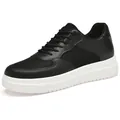 Mens black leather and mesh sneakers with 6cm invisible elevator sole for height - 37 / Black Mesh